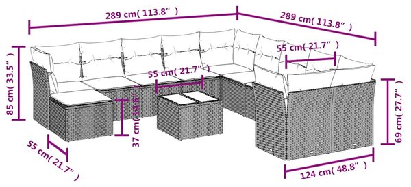 12 részes fekete polyrattan kerti ülőgarnitúra párnákkal