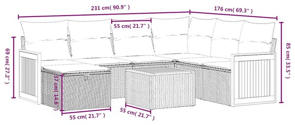 8 részes fekete polyrattan kerti ülőgarnitúra párnákkal