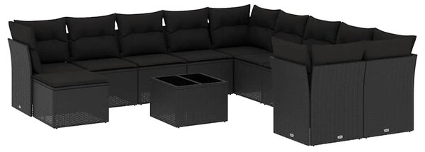 12 részes fekete polyrattan kerti ülőgarnitúra párnákkal
