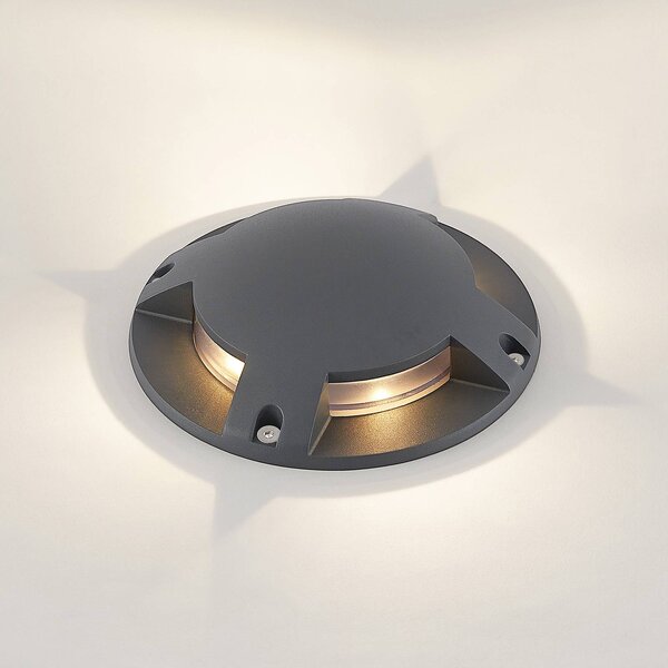 Lindby Cormac LED padlófényszóró, 4 lámpás, Ø 21 cm, IP67, Fekete, Alumínium, Modern
