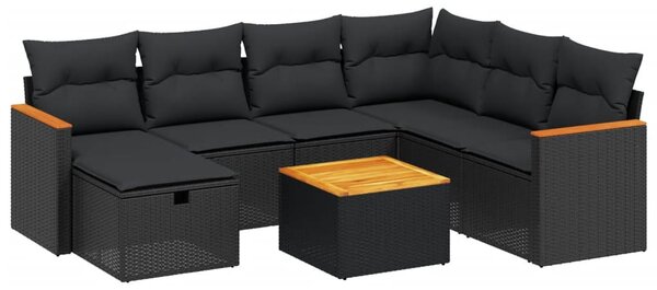8 részes fekete polyrattan kerti ülőgarnitúra párnákkal