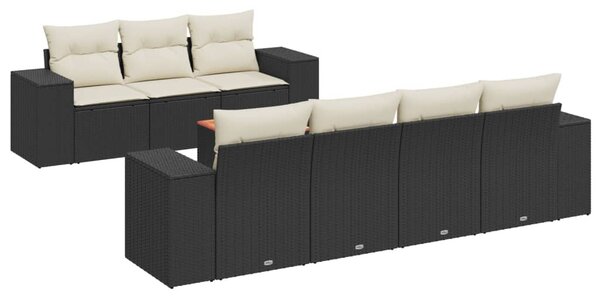 8 részes fekete polyrattan kerti ülőgarnitúra párnákkal