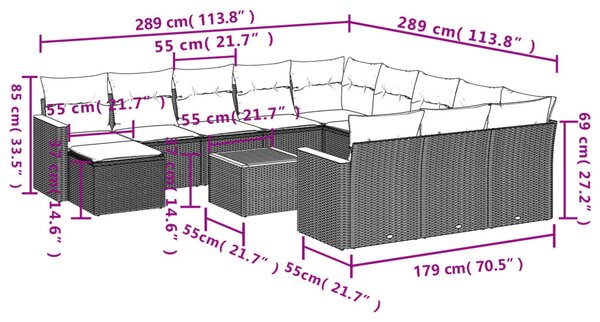 13 részes fekete polyrattan kerti ülőgarnitúra párnákkal