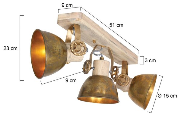 Steinhauer Mennyezeti spotlámpa Gearwood 3 izzós bronz, dimmelhető, Világos fa, Nappali / Étkező, Fa, Vintage