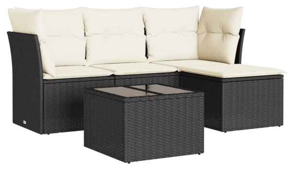 5 részes fekete polyrattan kerti kanapészett párnákkal