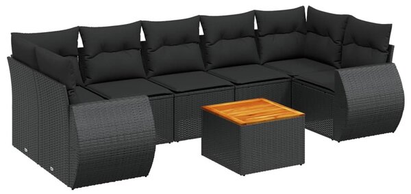 8 részes fekete polyrattan kerti ülőgarnitúra párnákkal