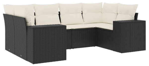 6 részes fekete polyrattan kerti ülőgarnitúra párnákkal