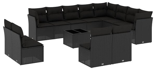 13 részes fekete polyrattan kerti ülőgarnitúra párnákkal