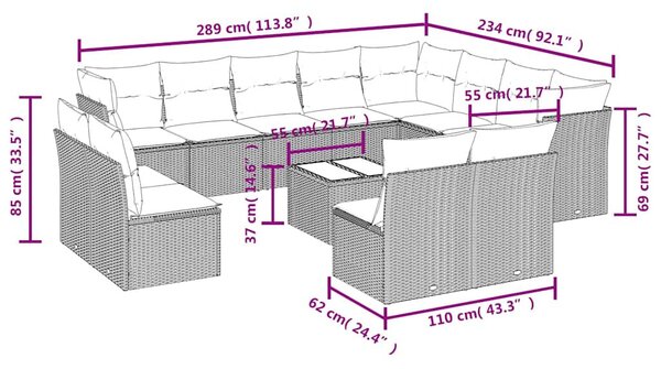 13 részes fekete polyrattan kerti ülőgarnitúra párnákkal