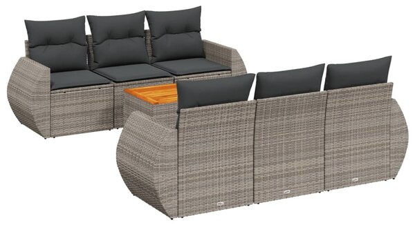 7 részes szürke polyrattan kerti ülőgarnitúra párnákkal