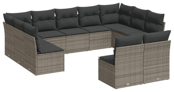 11 részes szürke polyrattan kerti ülőgarnitúra párnákkal