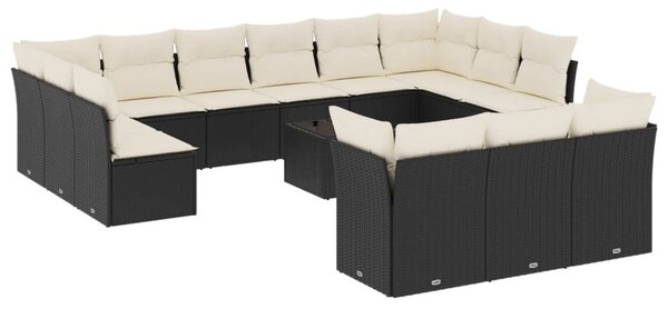 14 részes fekete polyrattan kerti ülőgarnitúra párnákkal