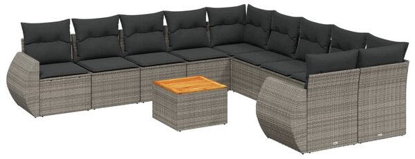11 részes szürke polyrattan kerti ülőgarnitúra párnákkal