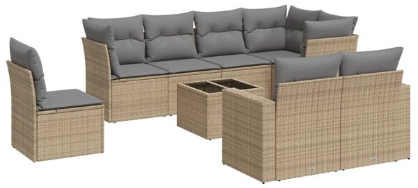 9 részes bézs polyrattan kerti ülőgarnitúra párnákkal