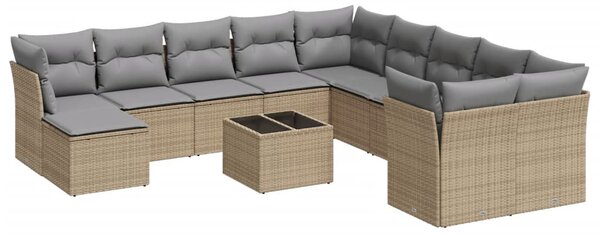 12 részes bézs polyrattan kerti ülőgarnitúra párnákkal