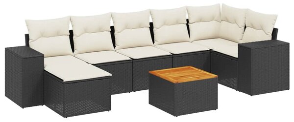 8 részes fekete polyrattan kerti ülőgarnitúra párnákkal
