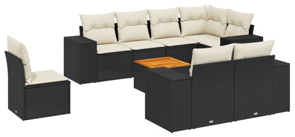 9 részes fekete polyrattan kerti ülőgarnitúra párnákkal