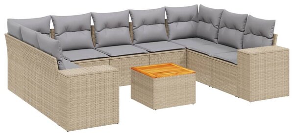 10 részes bézs polyrattan kerti ülőgarnitúra párnával