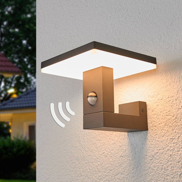 Lucande LED kültéri fali lámpa Olesia, 15 cm, érzékelő, IP54, Fekete, Alumínium, Modern