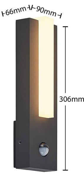 Lucande LED kültéri fali lámpa Virgalia, mozgásérzékelő, IP54, Fekete, Alumínium, Modern