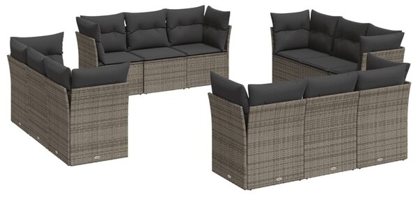 12 részes szürke polyrattan kerti ülőgarnitúra párnákkal