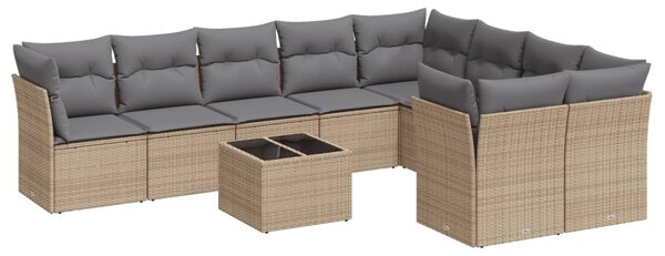 10 részes bézs polyrattan kerti ülőgarnitúra párnával
