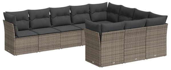 10 részes szürke polyrattan kerti ülőgarnitúra párnákkal