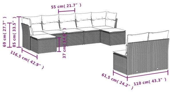 9 részes bézs polyrattan kerti ülőgarnitúra párnákkal