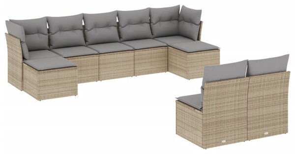 9 részes bézs polyrattan kerti ülőgarnitúra párnákkal