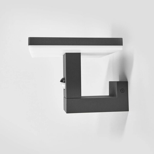 Lucande LED kültéri fali lámpa Olesia, 15 cm, érzékelő, IP54, Fekete, Alumínium, Modern