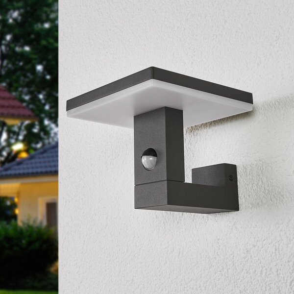 Lucande LED kültéri fali lámpa Olesia, 15 cm, érzékelő, IP54, Fekete, Alumínium, Modern
