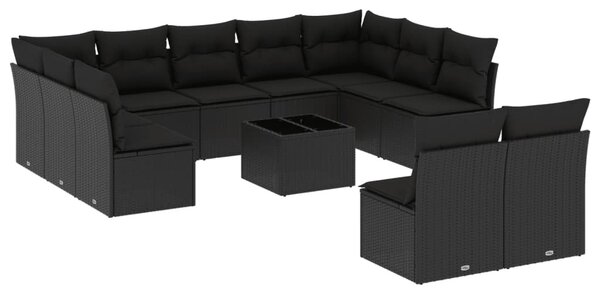 12 részes fekete polyrattan kerti ülőgarnitúra párnákkal