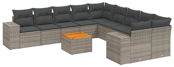 11 részes szürke polyrattan kerti ülőgarnitúra párnákkal