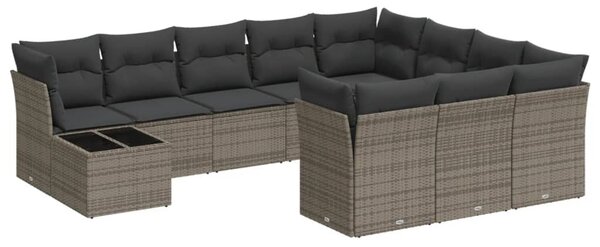 11 részes szürke polyrattan kerti ülőgarnitúra párnákkal