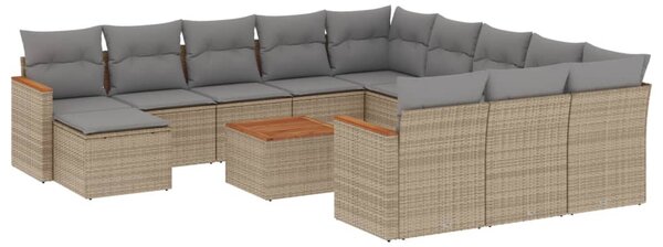 13részes vegyes bézs polyrattan kerti ülőgarnitúra párnákkal
