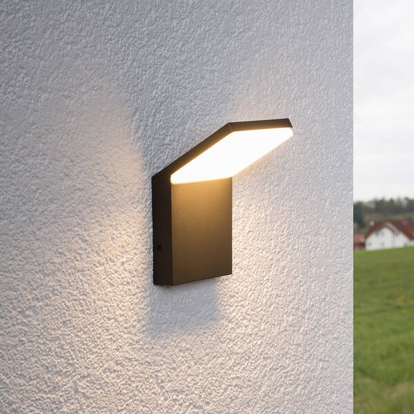 Lucande LED kültéri fali lámpa Nevio, 17 cm, antracit, alumínium, Fekete, Alumínium, Modern