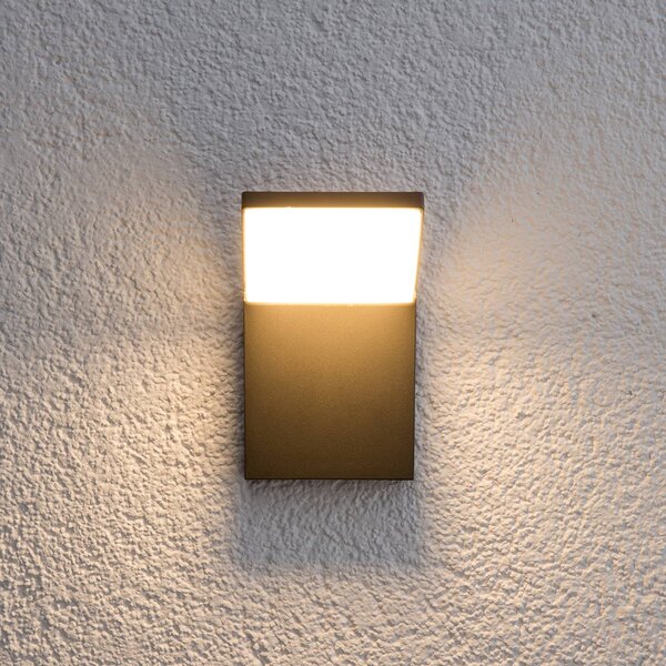 Lucande LED kültéri fali lámpa Nevio, 17 cm, antracit, alumínium, Fekete, Alumínium, Modern