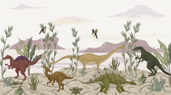Fotótapéta Dinoszauruszok csoportja a sivatagban, Modern fotótapéta, Modern fotótapéta, w03562 - Muralas.hu