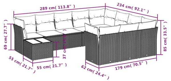 11 részes szürke polyrattan kerti ülőgarnitúra párnákkal