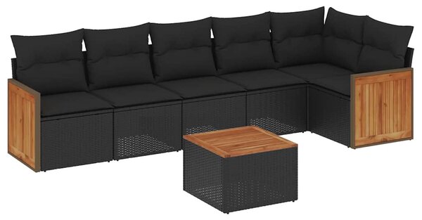 7 részes fekete polyrattan kerti ülőgarnitúra párnával