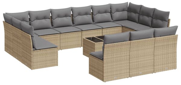 14 részes bézs polyrattan kerti ülőgarnitúra párnával