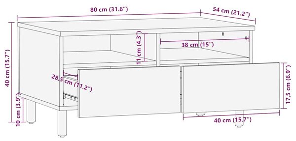 VidaXL barna tömör mangófa dohányzóasztal 80 x 54 x 40 cm