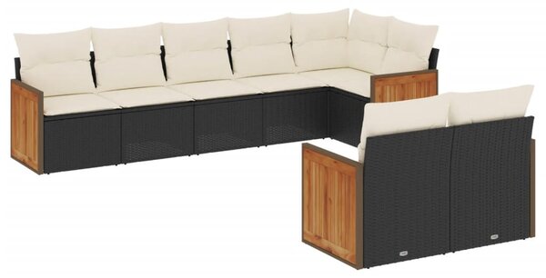 8 részes fekete polyrattan kerti ülőgarnitúra párnákkal