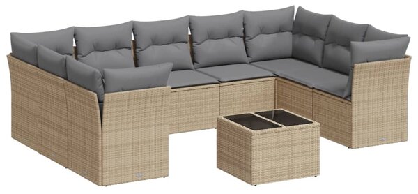 10 részes bézs polyrattan kerti ülőgarnitúra párnával