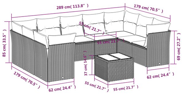 10 részes bézs polyrattan kerti ülőgarnitúra párnával