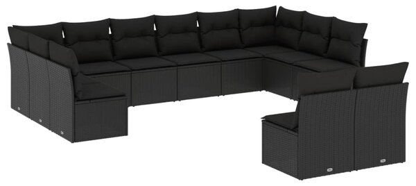 12 részes fekete polyrattan kerti ülőgarnitúra párnákkal