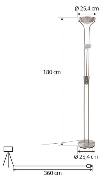 Lindby LED állólámpa Josefin, nikkel, olvasólámpa, dimmelhető, dimmelhető, Alu / szürke / cink, Nappali / Étkező, fém, Modern