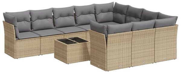 11 részes bézs polyrattan kerti ülőgarnitúra párnákkal