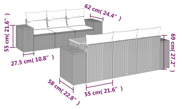 7 részes fekete polyrattan kerti ülőgarnitúra párnával