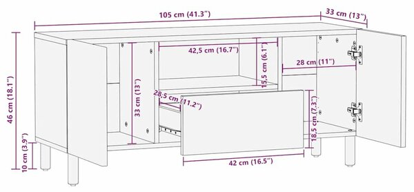 VidaXL barna tömör mangófa TV-szekrény 105 x 33 x 46 cm